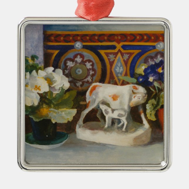 Adorno Metálico Vaca de Staffordshire con Primulaes 2004 (Frente)