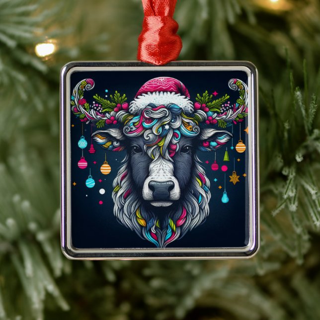 Adorno Metálico Vaca festiva (Árbol)