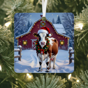 Adorno Metálico Vaca festiva en Navidades de Santa Hat
