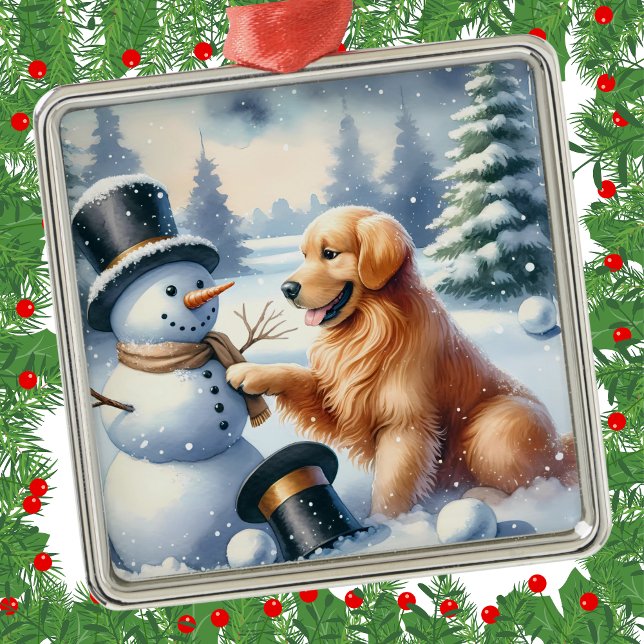 Adorno Metálico Vacaciones de Snowman, Navidades de Golden Retriev (Subido por el creador)
