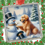Adorno Metálico Vacaciones de Snowman, Navidades de Golden Retriev<br><div class="desc">Este Golden Retriever está listo para Navidades. Si quieres hacer algún cambio,  puedes enviarme un mensaje de azul en la sección Inicio de mi tienda.</div>