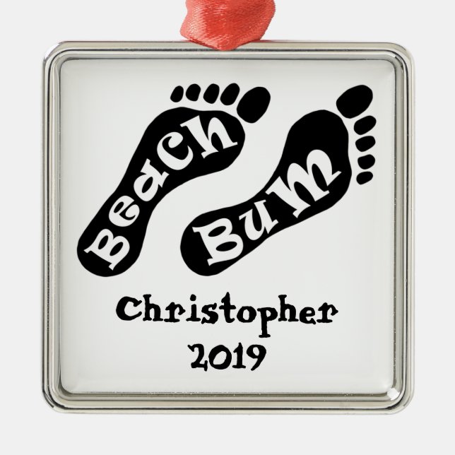 Adorno Metálico Vacaciones personalizadas de Beach Bum Barefoot (Frente)