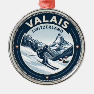 Adorno Metálico Valais Suiza Esquí Esquiador