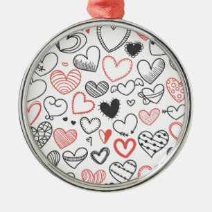 Adorno Metálico Valentine doodle corazones hipster rojo y negro