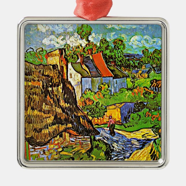 Adorno Metálico Van Gogh - Casas en Auvers, pintura famosa, (Frente)