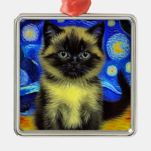 Adorno Metálico Van Gogh Starry Night Siamese Cat