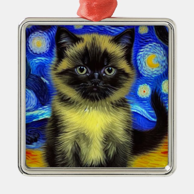 Adorno Metálico Van Gogh Starry Night Siamese Cat (Frente)