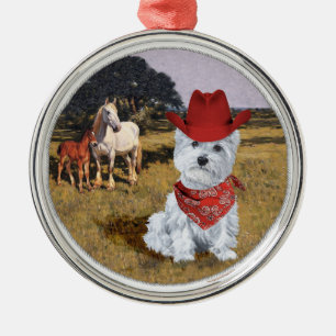 Adorno Metálico Vaquero Westie con Caballos