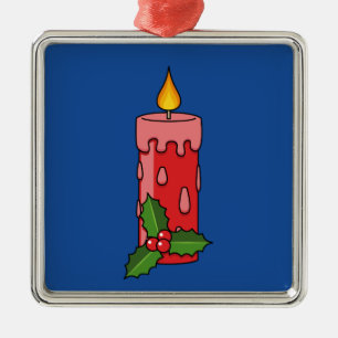 Adorno Metálico Velas del pilar rojo navidad con Holly
