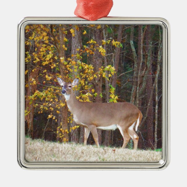 Adorno Metálico Venado frente al árbol amarillo otoñal (Frente)