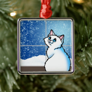 Adorno Metálico Ventana Gato Blanco