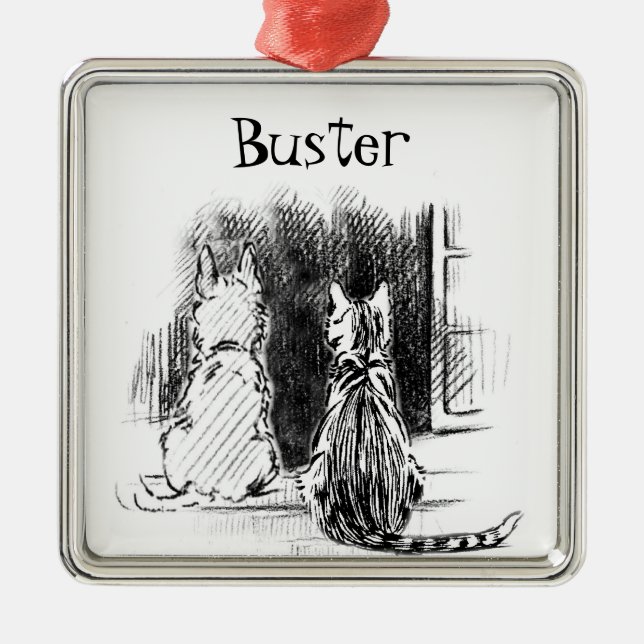 Adorno Metálico Ventana Mirando al Perro y al Gato, Simpatía Masco (Frente)