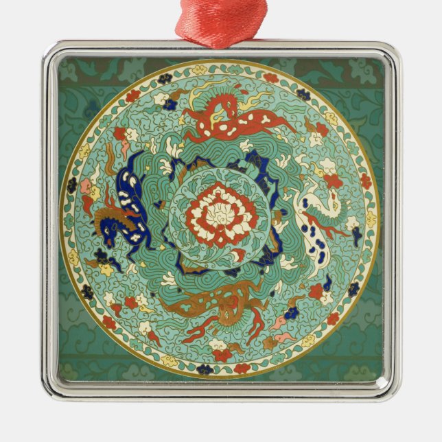 Adorno Metálico Verde azul del circulo chino antiguo (Frente)