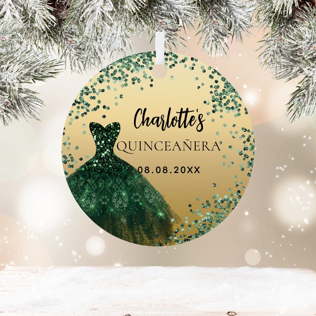 Adorno Metálico Vestido de oro verde esmeralda de Quinceanera (Subido por el creador)