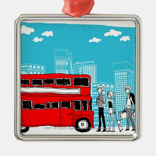 Adorno Metálico Viajeros que esperan en la parada de autobús (Frente)