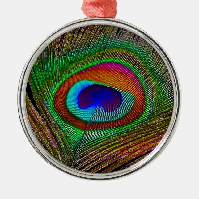 Adorno Metálico Vibrante pluma de cobre para pavo real (Frente)