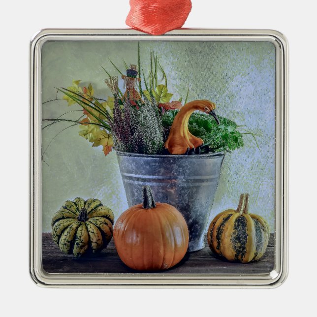 Adorno Metálico Vida residual del otoño con calabazas, flores (Frente)