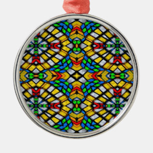 Adorno Metálico Vidrio amarillo, rojo y azul manchado