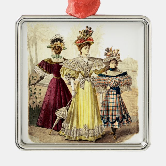 Adorno Metálico Viejas damas victorianas vestidas con sombrillas (Frente)