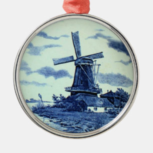 Adorno Metálico Viejo Antiguo Delft Blue Tile - Molino de viento
