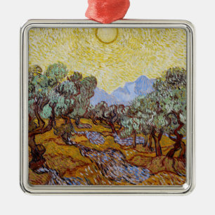 Adorno Metálico Vincent van Gogh - Olivos, cielo amarillo y sol