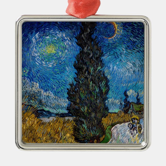 Adorno Metálico Vincent van Gogh - Road with Cypress and Star (Frente)