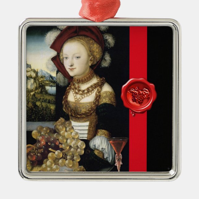 ADORNO METÁLICO VINEYARD ANTIGUO Y VINO, SELLO DE CERVAS ROJAS (Frente)