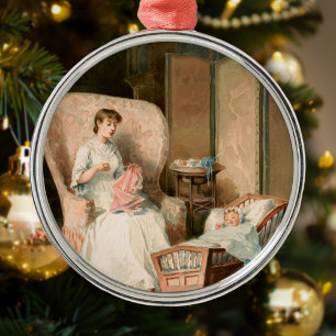 Adorno Metálico Vintage 1888 Madre y bebé, Navidades restaurados