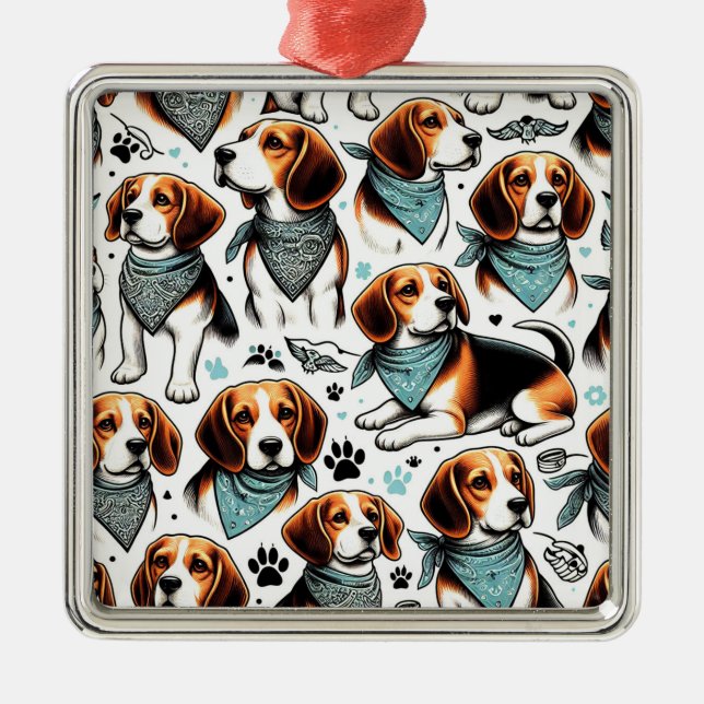 Adorno Metálico Vintage Beagle Puppy Seamless (Frente)