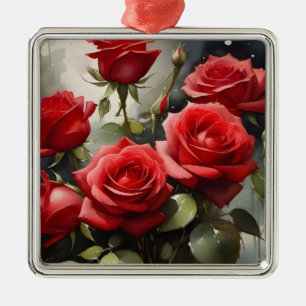 Adorno Metálico Vintage bonito rojo Rosas acuarela