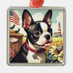 Adorno Metálico Vintage Boston Terrier Ilustracion