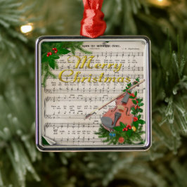 Adorno Metálico Vintage Christmas Sheet Music con violín festivo