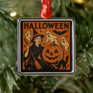 Adorno Metálico Vintage, clásica bruja de Halloween, fantasma y ca