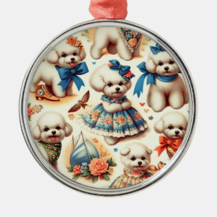 Adorno Metálico Vintage Cute Bichon Frisé Pintura