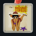 Adorno Metálico Vintage Miami Beach<br><div class="desc">Anuncio de turismo de Miami vintage - Avión,  mujer en la playa,  sol y arena</div>