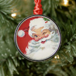 Adorno Metálico Vintage Navidad Santa Claus, jolly y Winking<br><div class="desc">Diseño de vacaciones de Navidades de ilustracion de época con un feliz y alegre Santa Claus usando un gorra y guiñando el ojo como si tuviera un secreto. Ho,  ho,  ho,  ¡Feliz Navidad!</div>