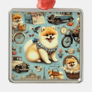 Adorno Metálico Vintage Pomeranian Seamless Ilustracion