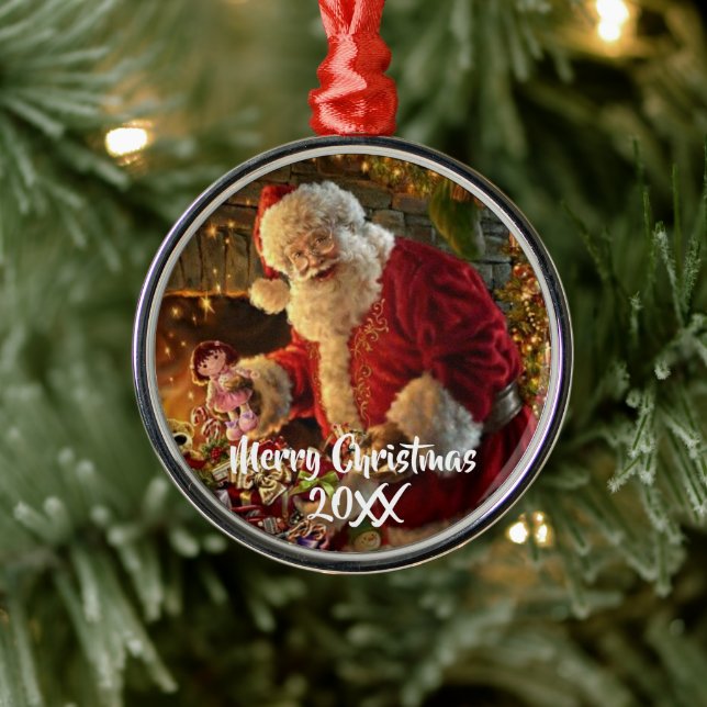 Adorno Metálico Vintage Santa Under Gold Luces (Árbol)