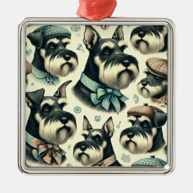 Adorno Metálico Vintage Schnauzer Seamless Ilustracion (Frente)
