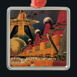 Adorno Metálico Vintage Science Ficción Futurista City Volador Aut<br><div class="desc">Imagen de ficción de ilustracion de viajes y transporte con historietas clásicas retro de ciencia ficción en un entorno urbano con una ciudad del futuro. Los edificios arquitectónicos tienen forma de conos y los vehículos vuelan en el cielo como pájaros mientras las multitudes se mueven a través de la metrópolis....</div>