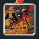 Adorno Metálico Vintage Science Ficción Futurista City Volador Aut<br><div class="desc">Imagen de ficción de ilustracion de viajes y transporte con historietas clásicas retro de ciencia ficción en un entorno urbano con una ciudad del futuro. Los edificios arquitectónicos tienen forma de conos y los vehículos vuelan en el cielo como pájaros mientras las multitudes se mueven a través de la metrópolis....</div>
