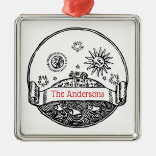 Adorno Metálico Vintage Sun Moon Stars Ocean Planet Earth Drawing