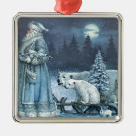 Adorno Metálico Vintage Winter Santa con osos polares