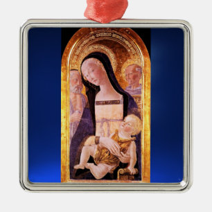 ADORNO METÁLICO VIRGEN CON NIÑO Y SANTOS