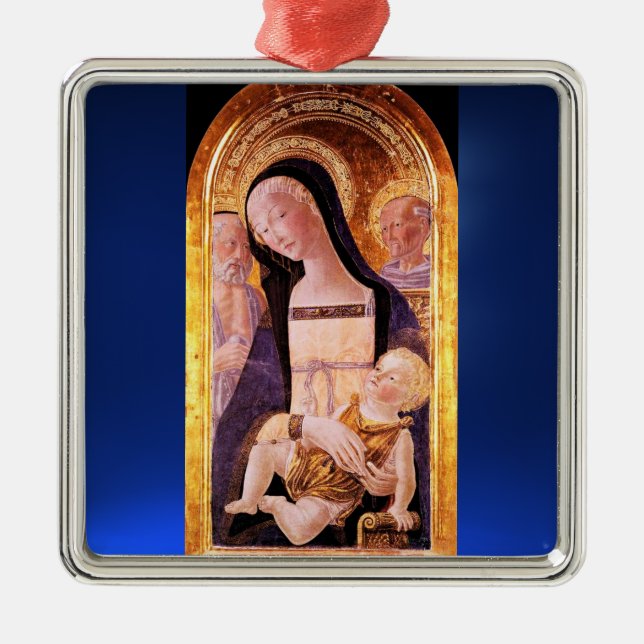 ADORNO METÁLICO VIRGEN CON NIÑO Y SANTOS (Frente)
