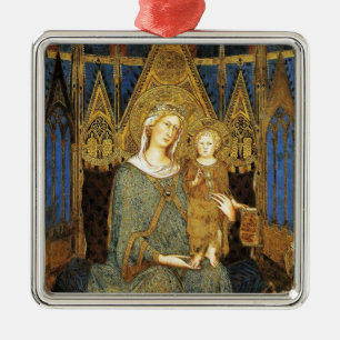Adorno Metálico VIRGEN CON NIÑO ,Zafiro azul