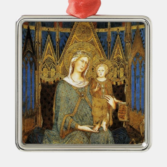 Adorno Metálico VIRGEN CON NIÑO ,Zafiro azul (Frente)
