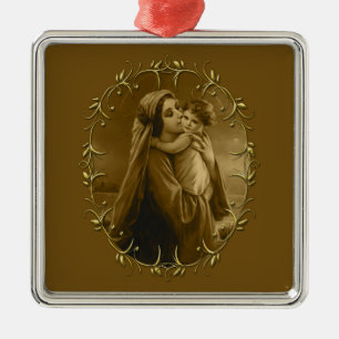 Adorno Metálico Virgen María con Niño Jesús, diseño de frontera do