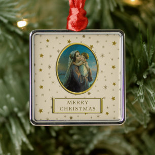Adorno Metálico Virgen María y el Niño Jesús en Navidades estrella