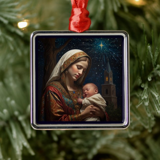 Adorno Metálico Virgen María y Jesús Navidades Natividad (Árbol)